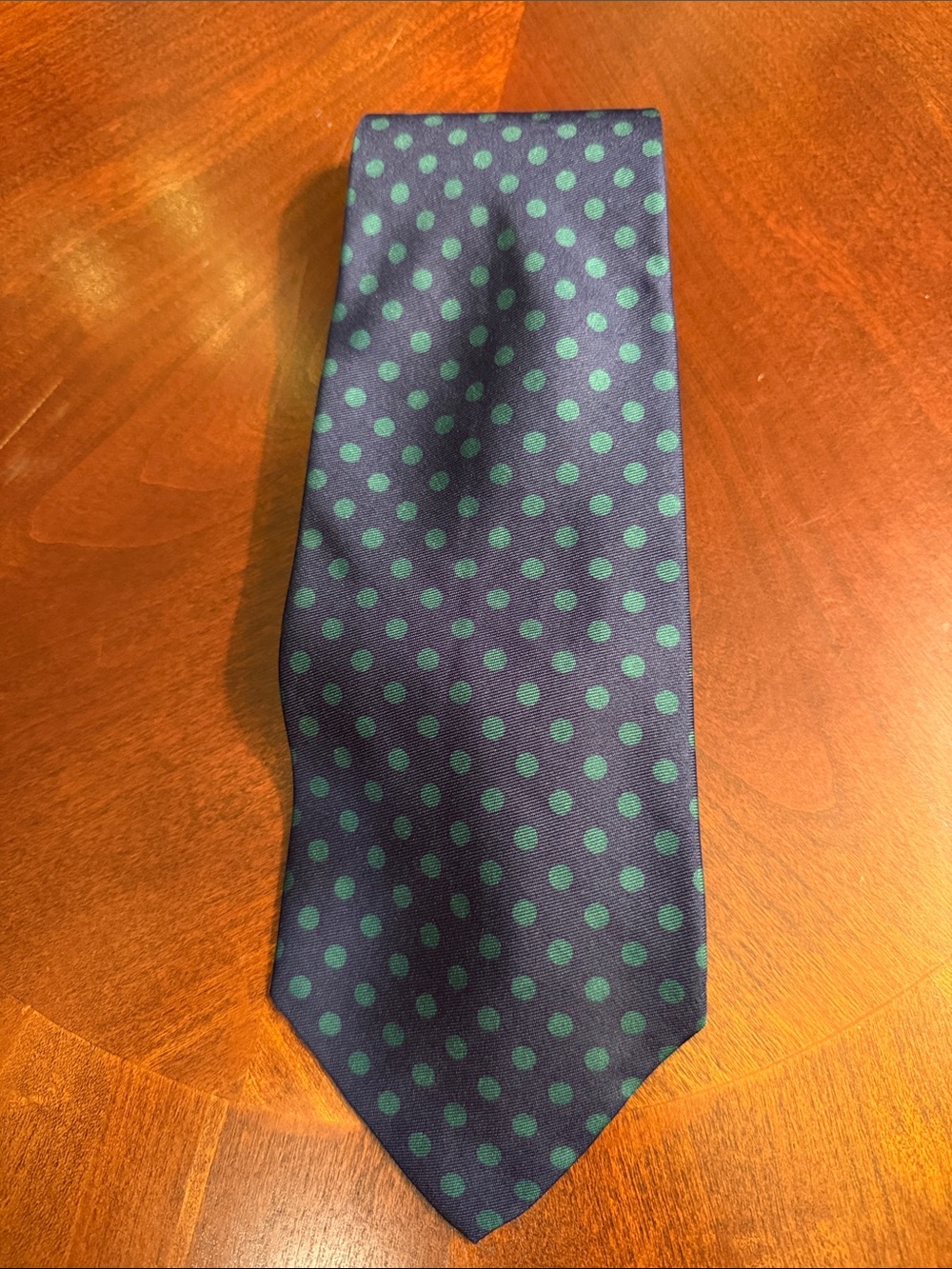 Abercrombie & Fitch Navy Tie with Green Polka Dots